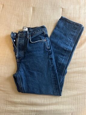 Agolde Dark Blue High-Rise Straight Jeans